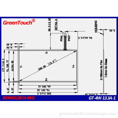 GreenTouch 13.3 inch 4 wire resistive touch screen for LCD monitor